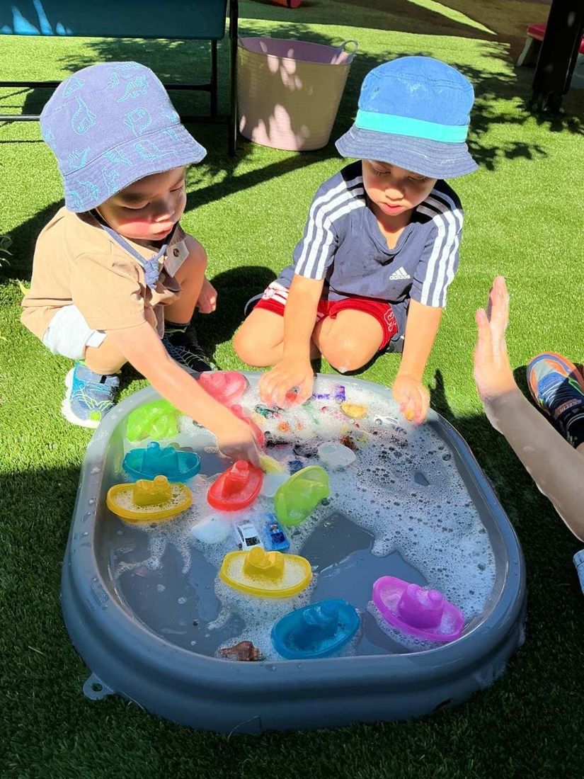 Bubbly water play with boats